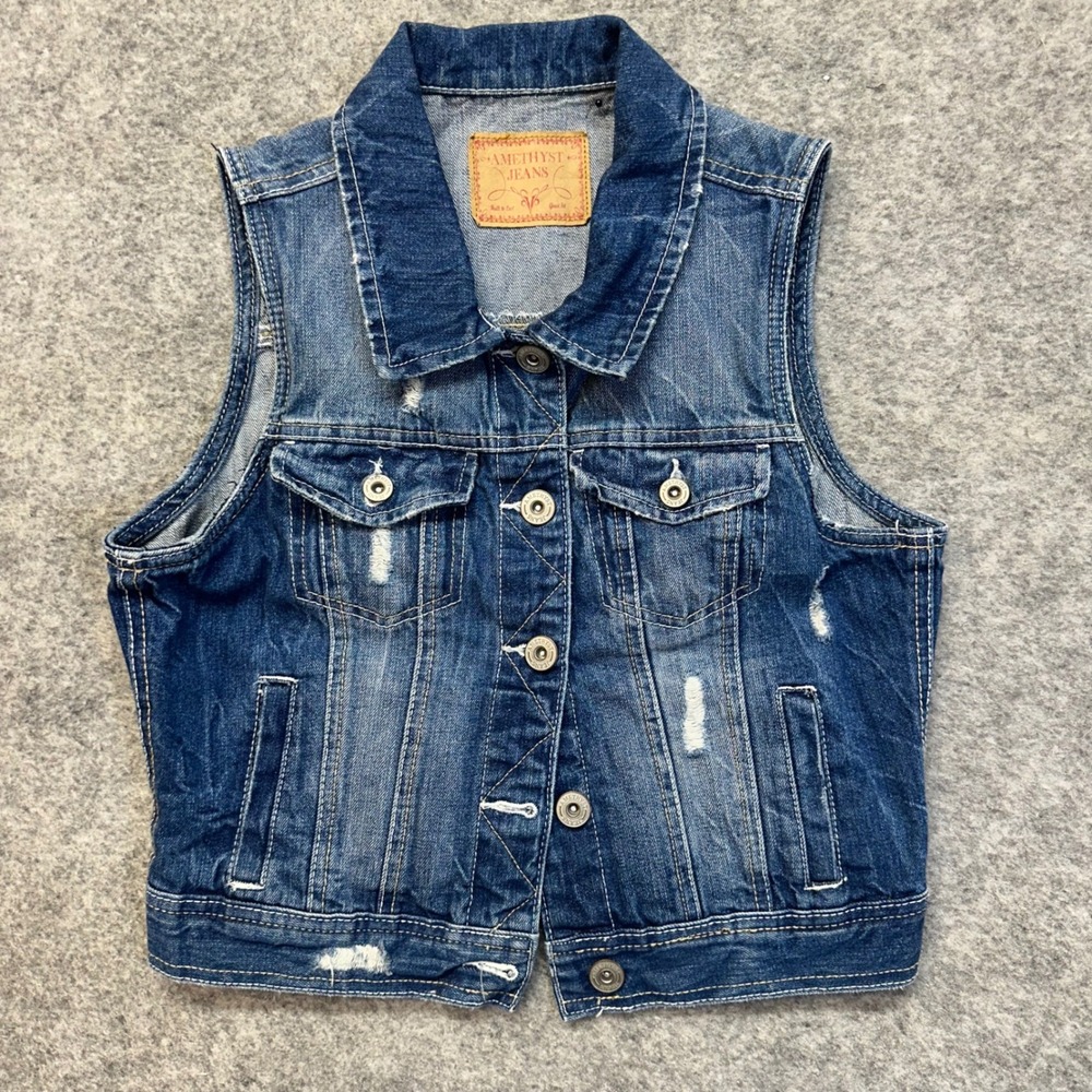 Amethyst Jeans Denim Vest Women's Size L Blue Cotton Button Up